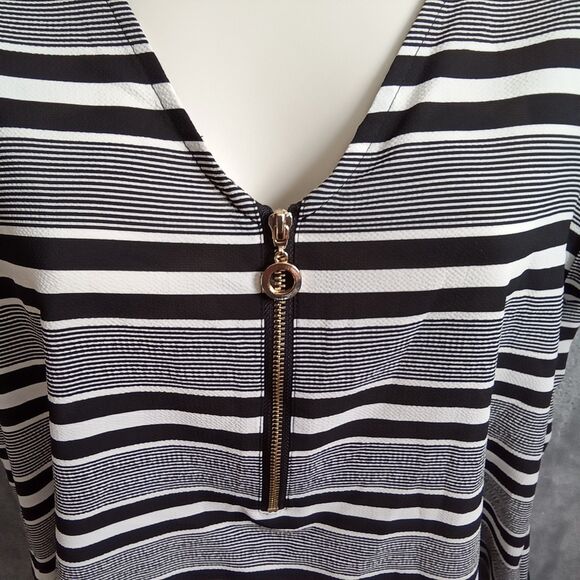 Calvin Klein Women Medium Black And White Striped Short Sleeve Pullover Zip... - Picture 2 of 8
